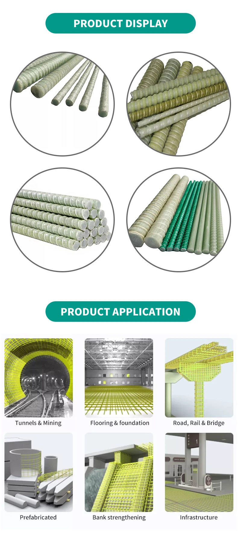 China Supplier Glass Fiber Fiberglass Composite Pultruded Reinforced FRP Rebar