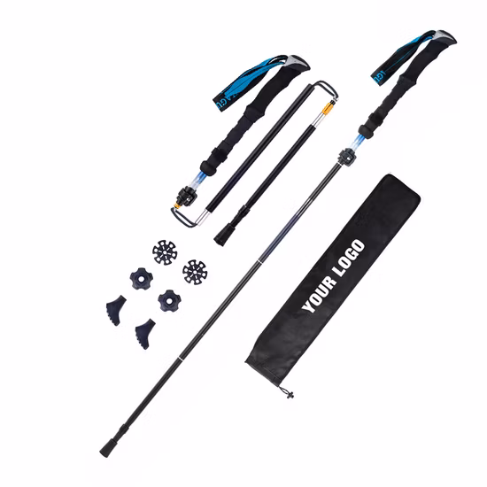 Extensión de aleación de aluminio para exteriores, bastón de senderismo telescópico, mango de goma, bastón de senderismo azul