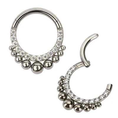 ASTM F136 titanio CZ Pave con Tribal Asia bolas segmento anillos Clicker cartílago pendiente nariz cuerpo Piercing para mujer joyería