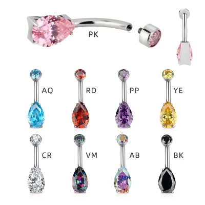 Caliente ASTM F136 titanio CZ superior y pera CZ piedra espalda ombligo anillos ombligo anillos cuerpo Piercing para mujer joyería