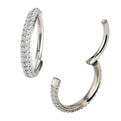 Moda ASTM F136 titanio 2 líneas CZ Pave segmento lateral anillos Clicker cartílago pendientes aro Piercing para el cuerpo para mujer joyería